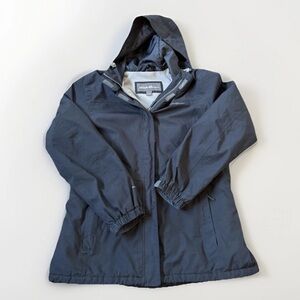 Eddie Bauer Women's Large WeatherEdge Jacket Black Hooded Waterproof Raincoat